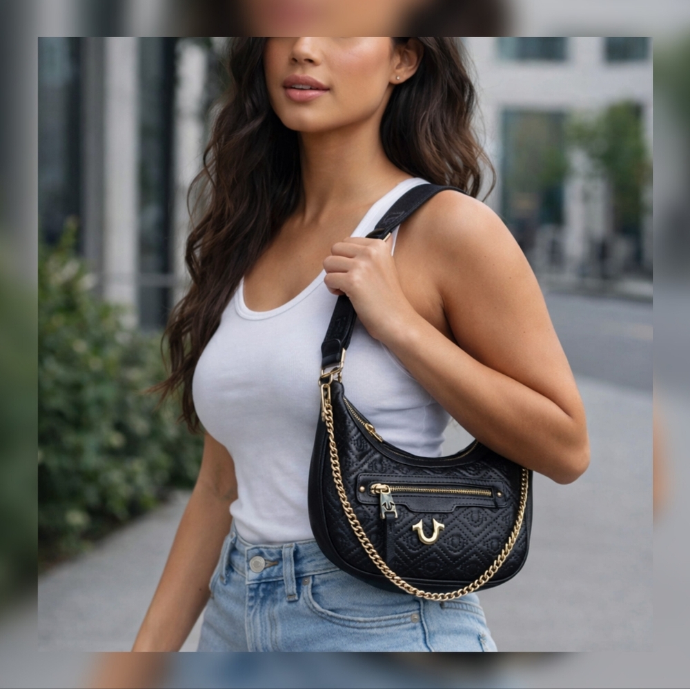 True Religion Horseshoe Logo Quilted Crossbody Bag NWT